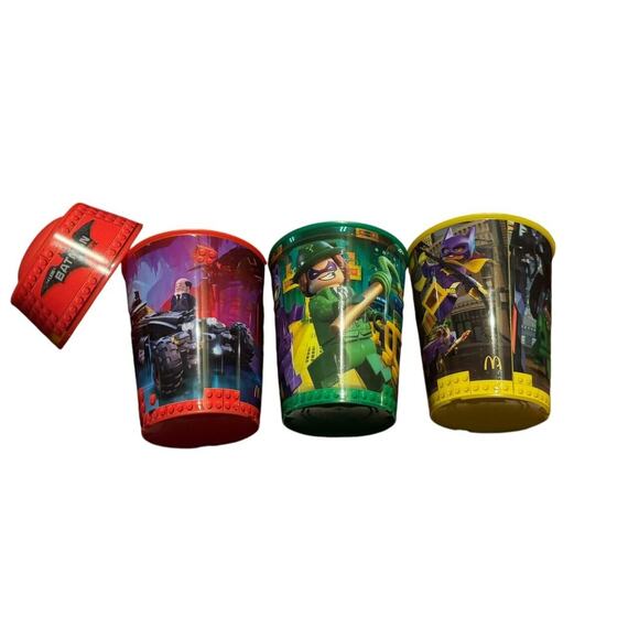 McDonald's The Lego Batman Movie Happy Meal Toy Drink Cups (3) + 1 Lid READ - Picture 1 of 9